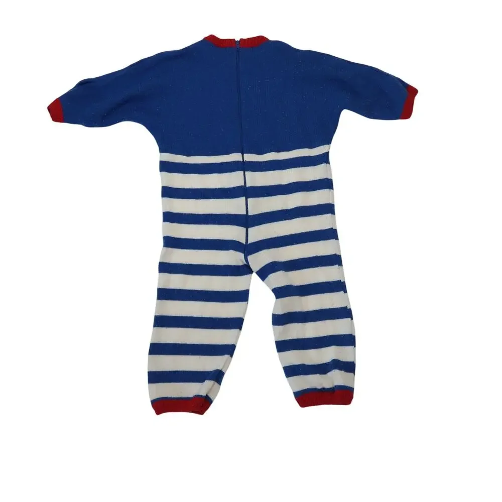 Vintage 80s Lil' Lamonsters Elephant Navy Blue Stripe Sleeper 18 Mon Toddler Boy